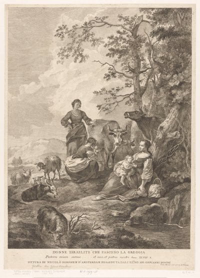 Israelittiske kvinner vokter flokken Donne Israelite che pascono la greggia (tittel på objekt) Det nye og det gamle testamente (serietittel) av Pietro Monaco