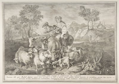Jakob passet Labans flokk Jakob, fôret Labans flokk, 1743-63. av Pietro Monaco