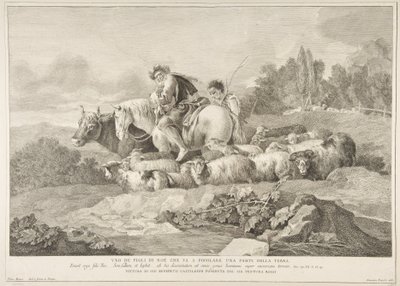 En av sønnene til Noah som går for å befolke en del av jorden Uno de figli di Noè c..., 1743-63. av Pietro Monaco