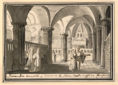 Scenedesign, interiør i kirken av Pietro Narducci