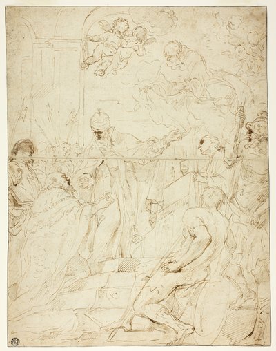 Helgen som viser seg for hersker (recto); Flying Putto (verso) av Pietro Novelli