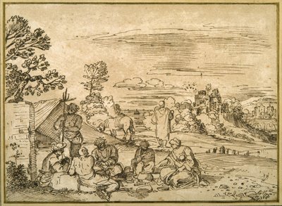Landskap med sigøynere som bivuakk (penn og brunt blekk på papir) av Pietro Paolo (attr. to) Bonzi