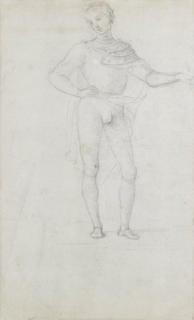 En studie for en figur i en tilbedelse av magiene (svart kritt) av Pietro Perugino