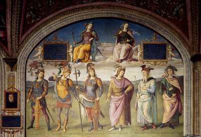 Allegorier om styrke og måtehold med seks antikke helter av Pietro Perugino