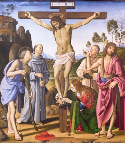 Korsfestelse med helgen og den velsignede Giovanni Colombini av Pietro Perugino