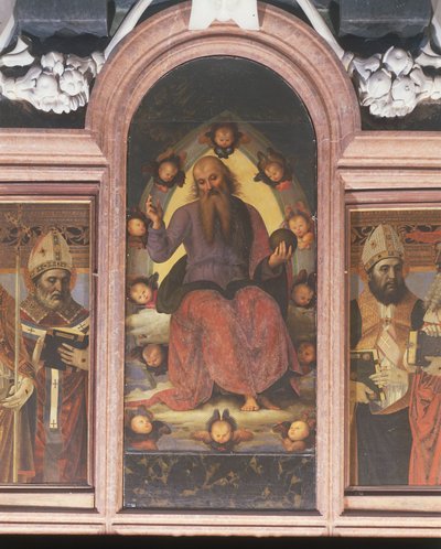 Italia, Lombardia, Pavia Charterhouse (Certosa), andre kapell til venstre, polyptyk med Benedictory Eternal Father av Pietro Vannucci eller Perugino av Pietro Perugino