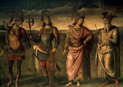 Leonidas Lacedaemonian, Horatius Cocles, Publius Scipio, Perikles fra Athen, Allegorier om styrke og måtehold med seks antikke helter av Pietro Perugino