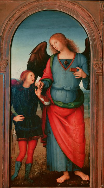 Polyptic of the Chartreuse of Pavia: "" Tobie and the Archangel Gabriel"" Maleri av Pietro Vannucci dit il Perugino (The Perugin av Pietro Perugino