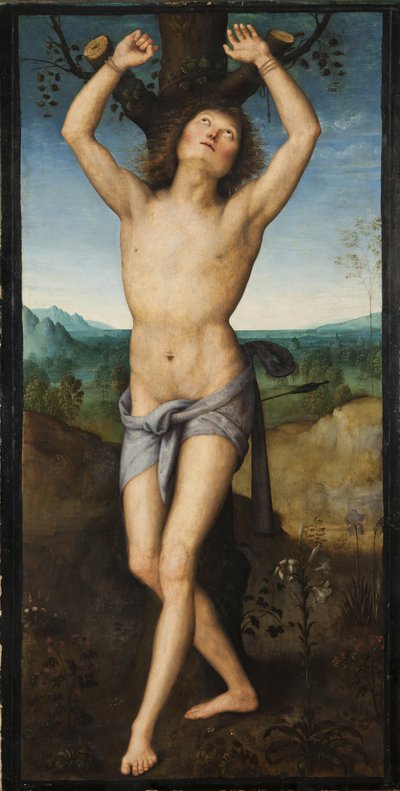 Saint Sebastien - Saint Sebastian, av Perugino (ca. 1450-1523). Olje på tre. Mål: 174x88 cm. Nationalmuseum Stockholm av Pietro Perugino