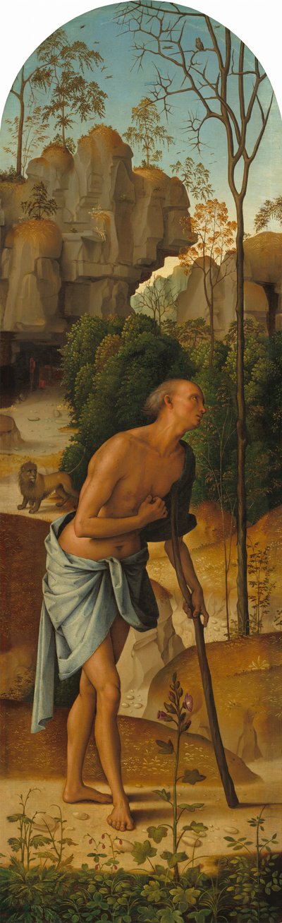 Korsfestelsen med jomfruen, den hellige Johannes, den hellige Hieronymus og den hellige Maria Magdalena [venstre panel] av Pietro Perugino