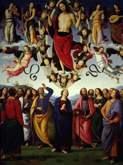 Kristi himmelfart Jesus Kristus er representert i en mandorla. Detalj. Maleri av Pietro Vannucci dit Il Perugino av Pietro Perugino