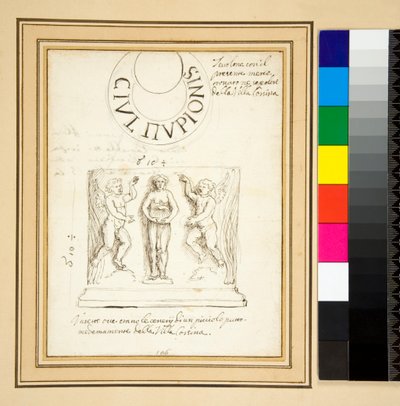 Mursteinsstempel og en vase (penn) av Pietro Santi Bartoli