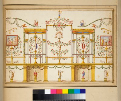 Stor utforming av en vegg med malerier. av Pietro Santi Bartoli