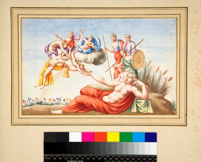 Lunett fra en grav (svart kritt, noen med penn og brunt blekk. farget med akvarell) av Pietro Santi Bartoli