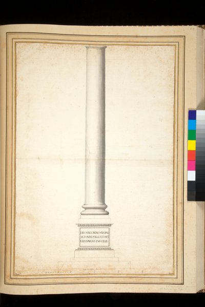 Søylen til Antoninus Pius vist som restaurert (penn og grå vask) av Pietro Santi Bartoli