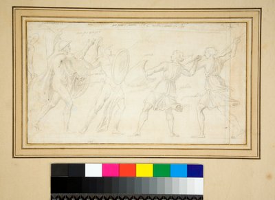 To amasoner som kjemper mot to krigere (blyant) av Pietro Santi Bartoli