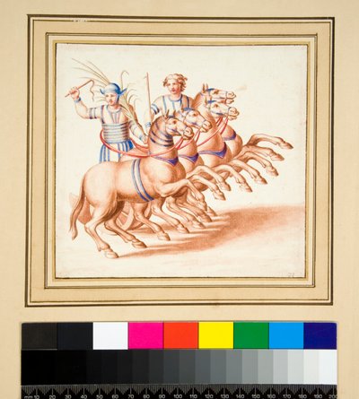 To vognkjørere (svart kritt, noen med penn og brunt blekk. farget med akvarell) av Pietro Santi Bartoli