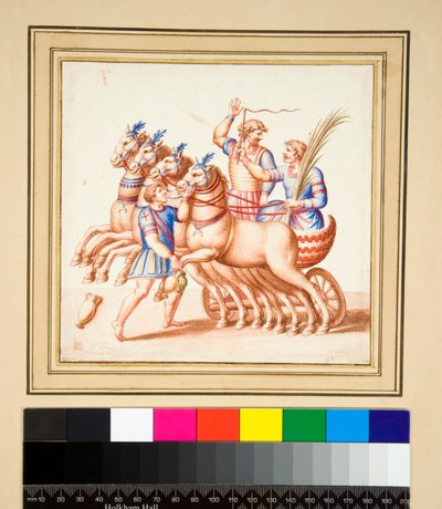 To vognkjørere (svart kritt, noen med penn og brunt blekk. farget med akvarell) av Pietro Santi Bartoli