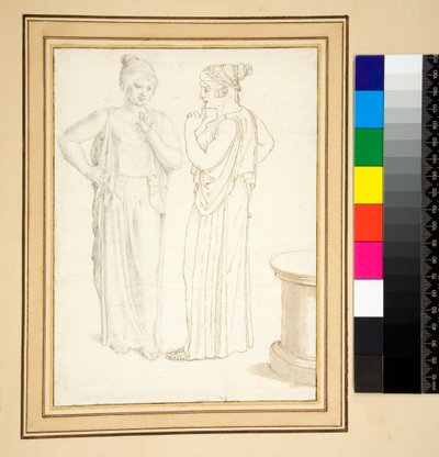 To visninger av en bronsestatuett (penn og blyant) av Pietro Santi Bartoli