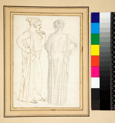 To visninger av en bronsestatuett (penn og blyant) av Pietro Santi Bartoli
