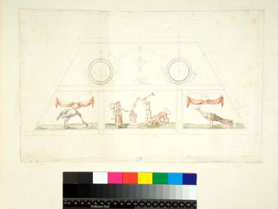 Vaulting av Villa Madama (svart kritt, noen med penn og brunt blekk. farget med akvarell) av Pietro Santi Bartoli