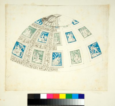 Vaulting av Villa Madama (svart kritt, noen med penn og brunt blekk. farget med akvarell) av Pietro Santi Bartoli