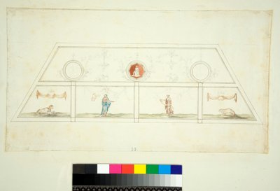 Vaulting av Villa Madama (svart kritt, noen med penn og brunt blekk. farget med akvarell) av Pietro Santi Bartoli