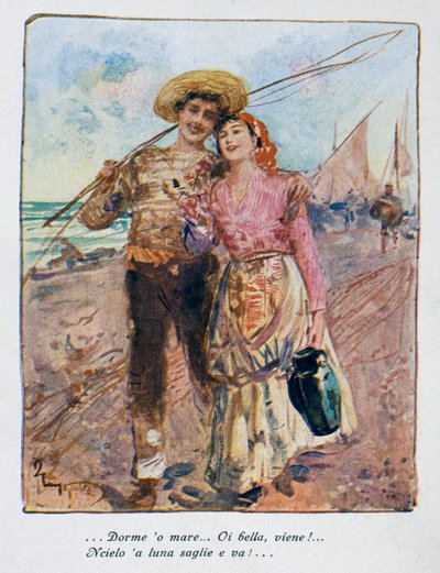 Tilbake fra fiske, illustrasjon av Pietro Scoppetta (1863-1920), Italia, 1900-tallet av Pietro Scoppetta