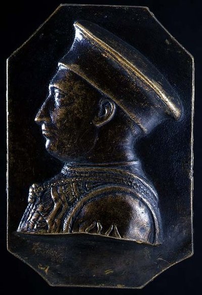 Plakett av Ludovico Gonzaga (1441-1478) (recto) (bronse) (for verso se 122329) av Pietro Tafano