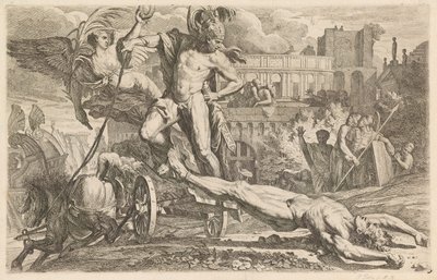 Achilles drar kroppen til Hector rundt murene til Troy av Pietro Testa
