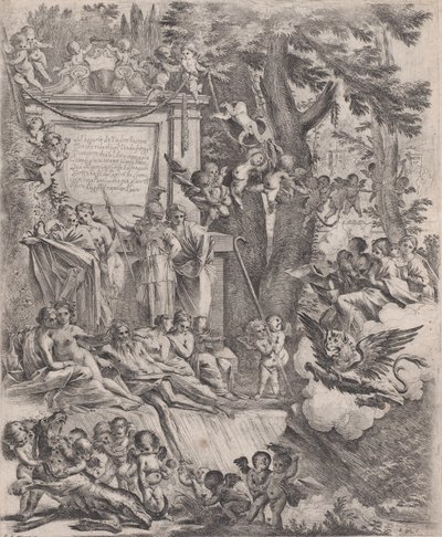 En allegori til ære for ankomsten av kardinal Franciotti som biskop av Lucca, 1637. av Pietro Testa