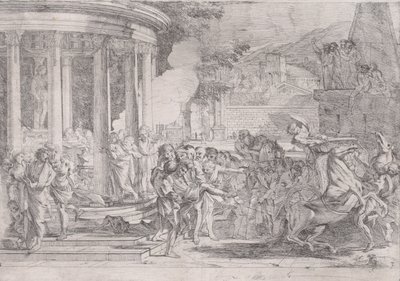 Sinorix båret fra Artemis-tempelet i forsøk på å unnslippe virkningene av giften..., ca. 1640. av Pietro Testa