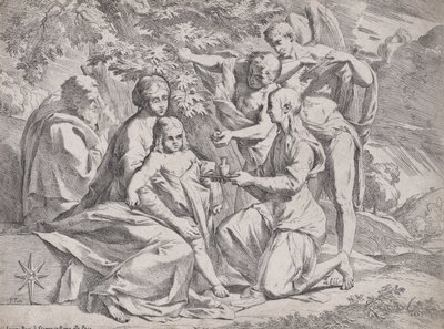 Den hellige familie deltatt av engler, ca. 1642-44. av Pietro Testa