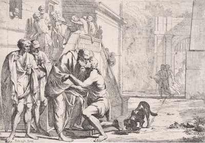 Tilbakekomsten til den fortapte sønnen, faren som omfavner sønnen, fra en serie,..., ca. 1645. av Pietro Testa