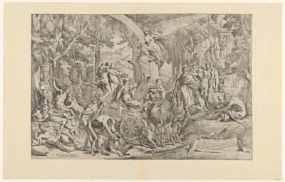 Triomf van de schilderkunst op de Parnassus Uttrykker hengivenhet/ tjener en bue/ triumferer over Parnassus (tittel på objekt) av Pietro Testa