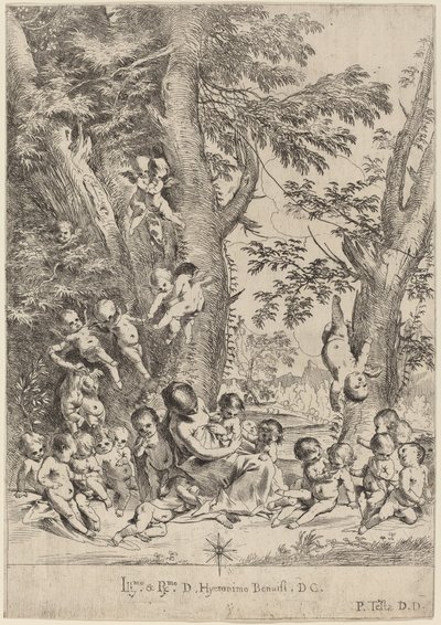 Young Woman, Surrounded by Cupids (The Garden of Charity, vertikal versjon) av Pietro Testa