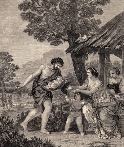 Romulus and Remus. Engraving after the painting by Pietro da Cortone. Engraving from 1860. av Pietro da Cortona