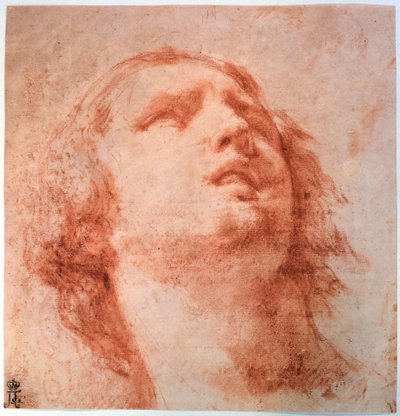 Hodestudie av en kvinne som ser opp, 1600-tallet av Pietro da Cortona