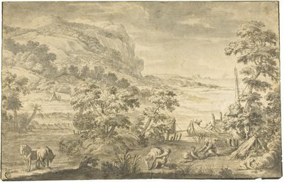 Italianate Coastal Scene with Fishermen, Encampment (recto); River Estuary (verso)   1271780   no       norwegian Successfully Translated  Original: Sacrificing to Bel, 1916. Translat: 