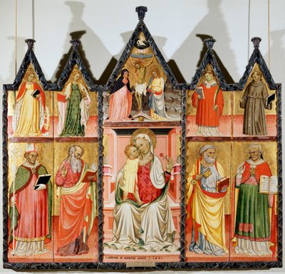 Madonna and Child with Saints polyptyk, ti separate paneler, 1440 av Pietro di Giovanni Lianori
