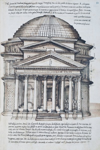 Utsikt over Pantheon i Roma, tegning fra bind XIII av XXX Libri delle Antichita (antikvitetsbøker) av Pirro Ligorio