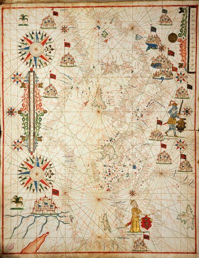 Middelhavet, fra portolan atlas med seks kart, av Placido Caloiro og Francesco Oliva, Parchment. 1646. av Placido Caloiro e Oliva