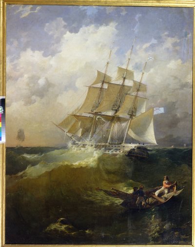 44-kanons fregatten, Aurora ("44-kanons fregatten Aurora") - Maleri av Platon Timofeyevich Borispolets (1805-1880), olje på lerret av Platon Timofeyevich Borispolets