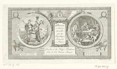 Medaillon op de Alliantie tussen de Franse en de Bataafse Republieken, 1795 Allianse og evig union mellom de franske og bataviske republikkene (tittel på objekt) av Poisson