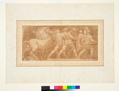 Frise med del av en romersk triumf (penn og brunt blekk og brun vask) av Polidoro da (after) Caravaggio
