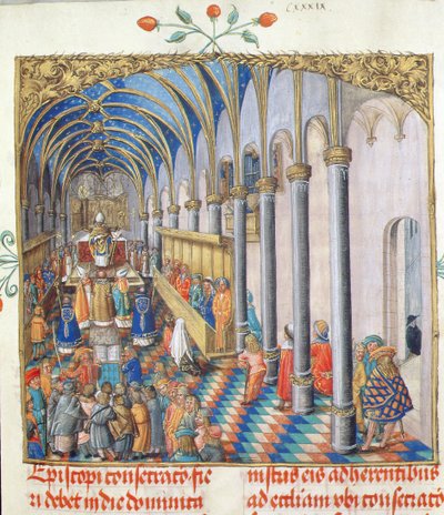 Innvielse av biskopen fra den pavelige biskop Erasmus Ciolek, ca. 1510 (tempera og gull på pergament) av Polish School