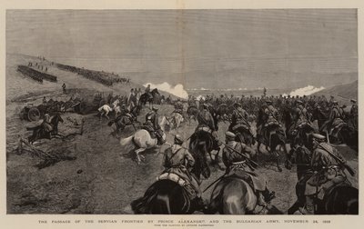 The Passage of the Servian Frontier av prins Alexander og den bulgarske hæren, 24. november 1885 (gravering) av Polish School