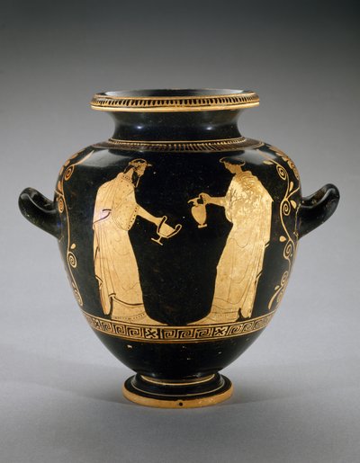 Rødfigur Stamnos med scene av Dionysos med hushjelp, 440-420 f.Kr. (terrakotta) av Polygnotos Polygnotos