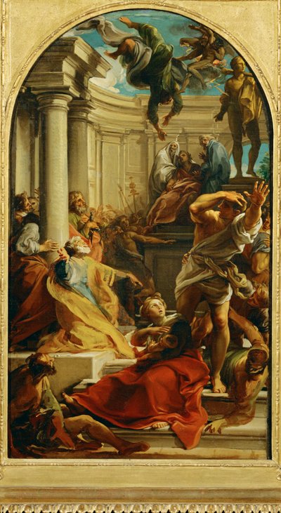 Magikeren Simon Magus#39; fall (maleri på lerret) av Pompeo Girolamo Batoni