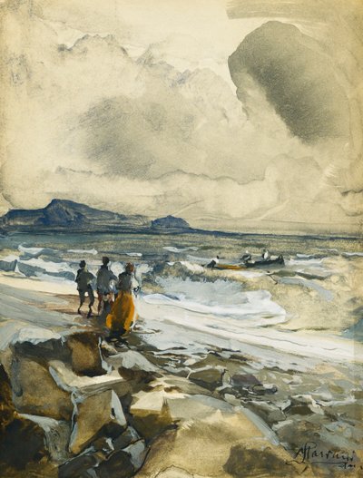 På stranda, av Pompeo Mariani
